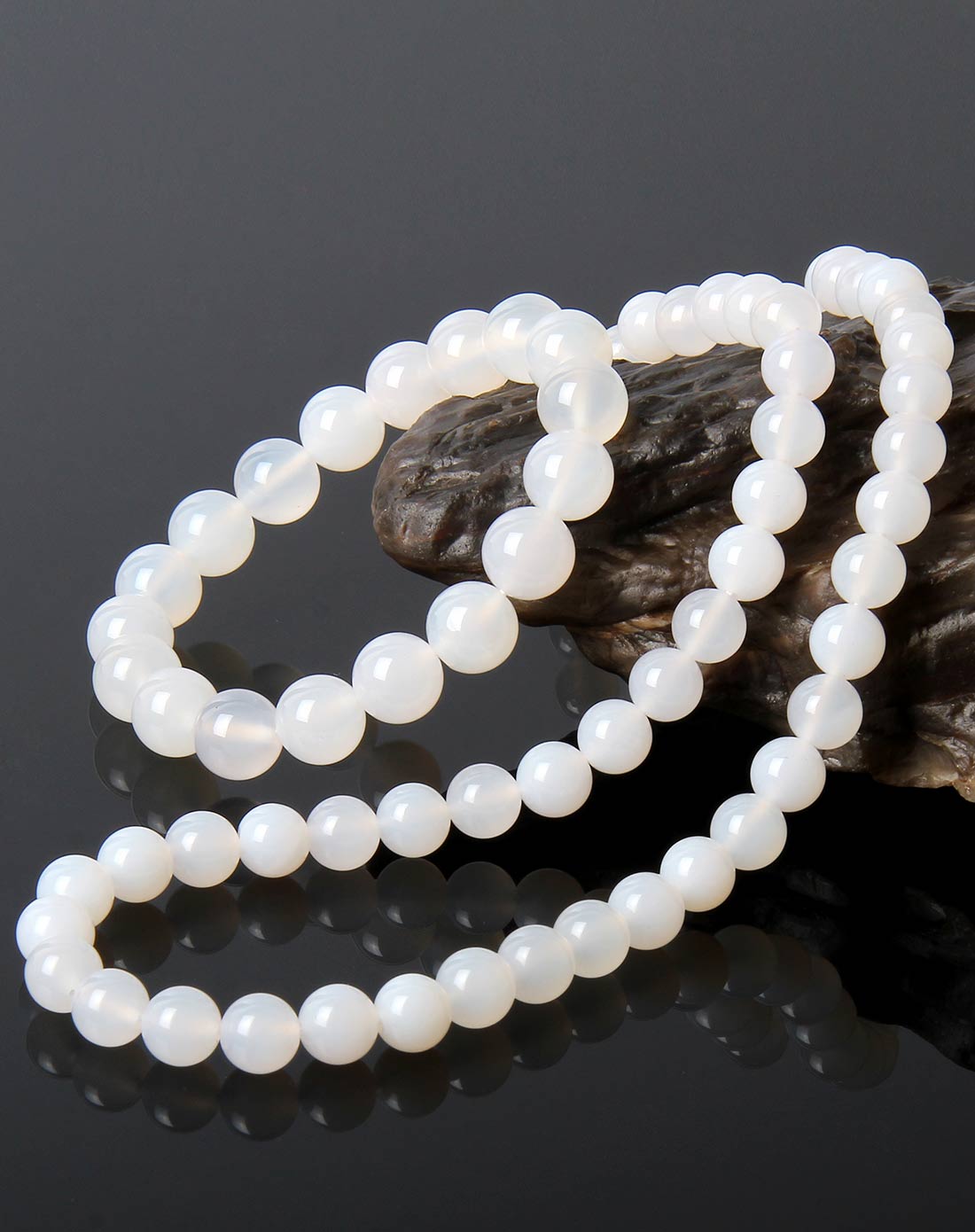 一生一石o-stone3a级天然白玛瑙手链圆珠项链套装附