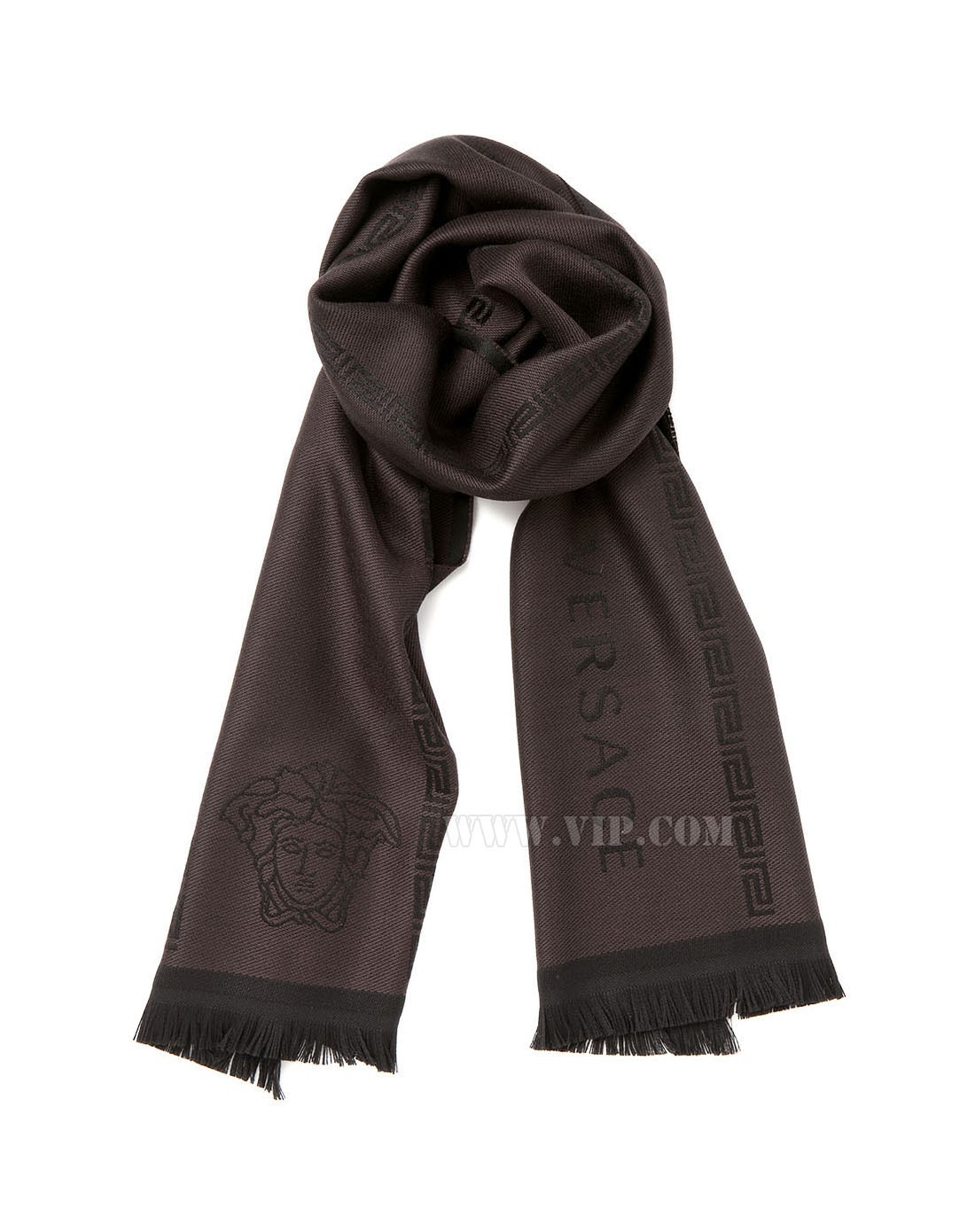 versace 男士经典logo撞色羊毛围巾黑啡色