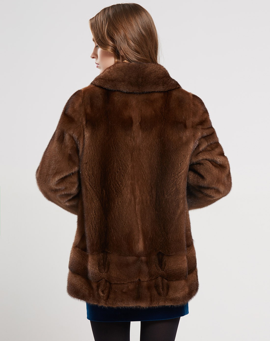 女咖啡色时尚,奢华中长款整貂皮草大衣