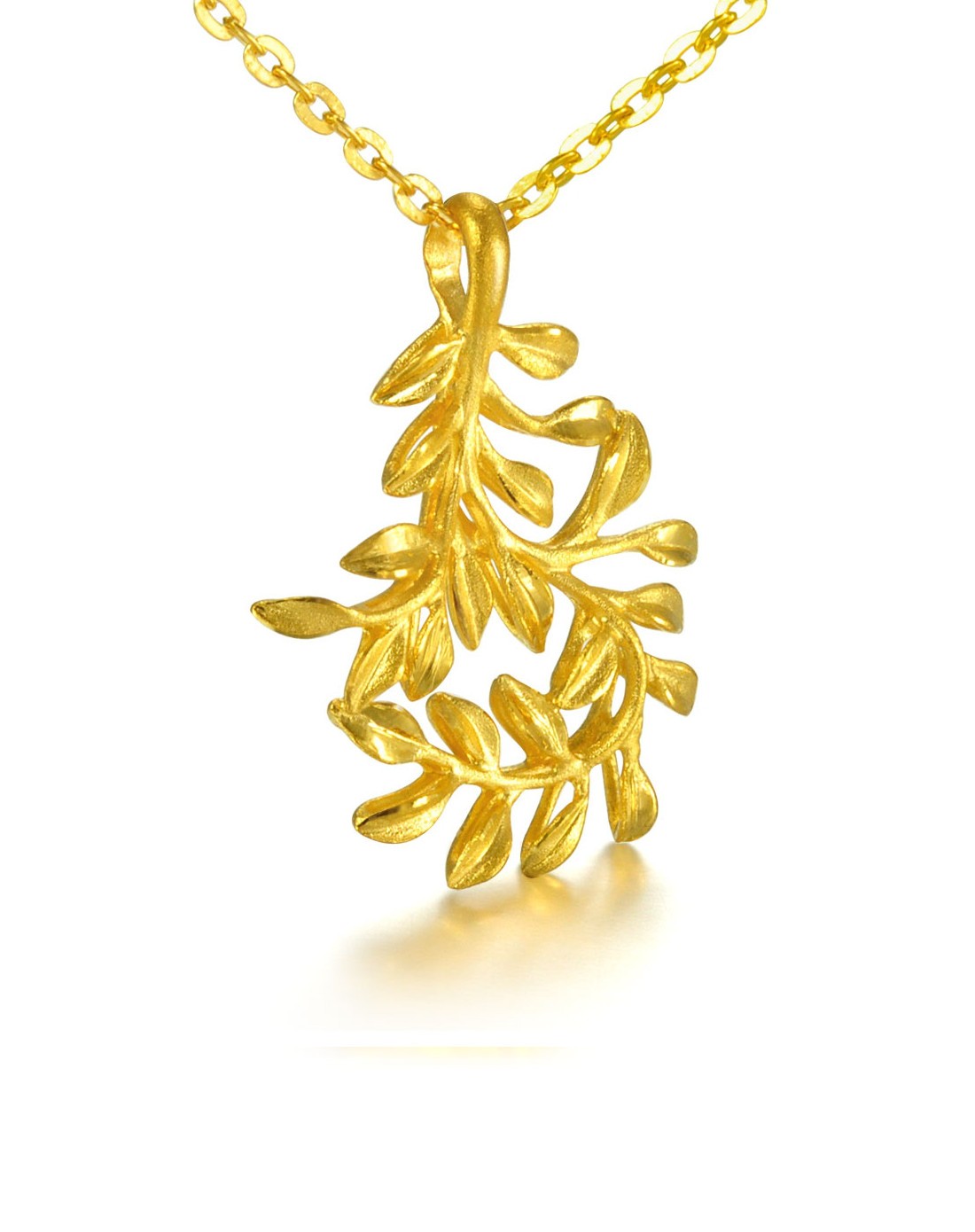 足金树叶型吊坠 3.09克