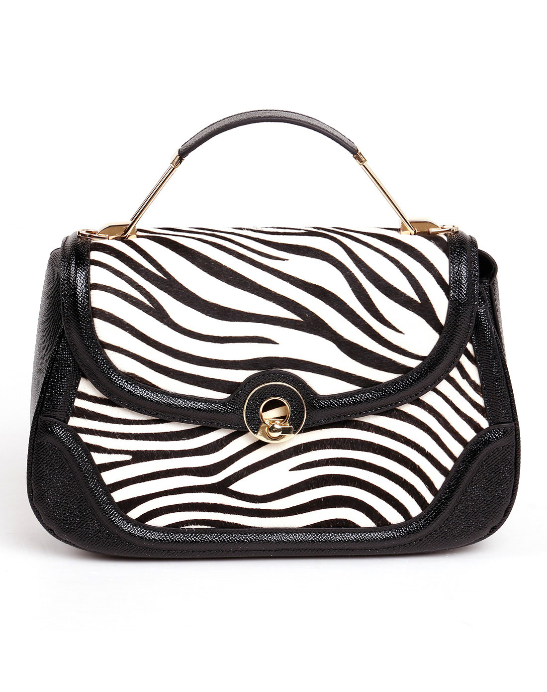 黑白色斑马纹旋转纽扣手提包