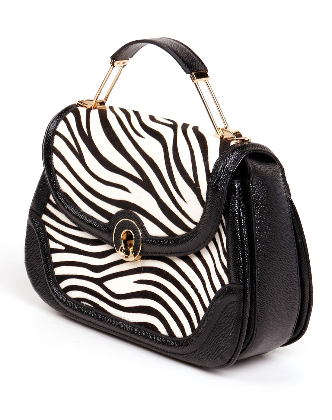 黑白色斑马纹旋转纽扣手提包