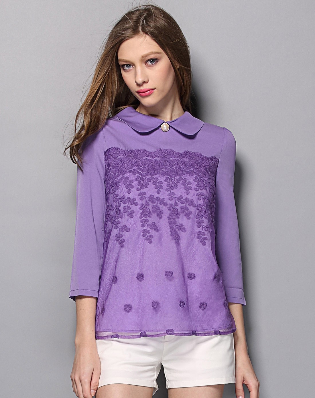 紫色优雅长袖上衣