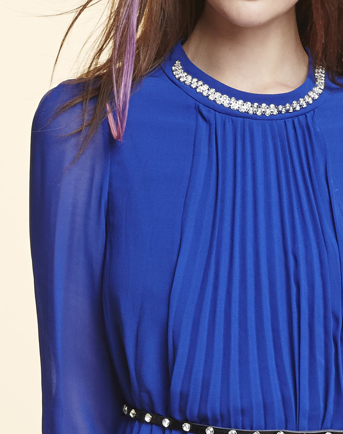 长袖宝石蓝连衣裙