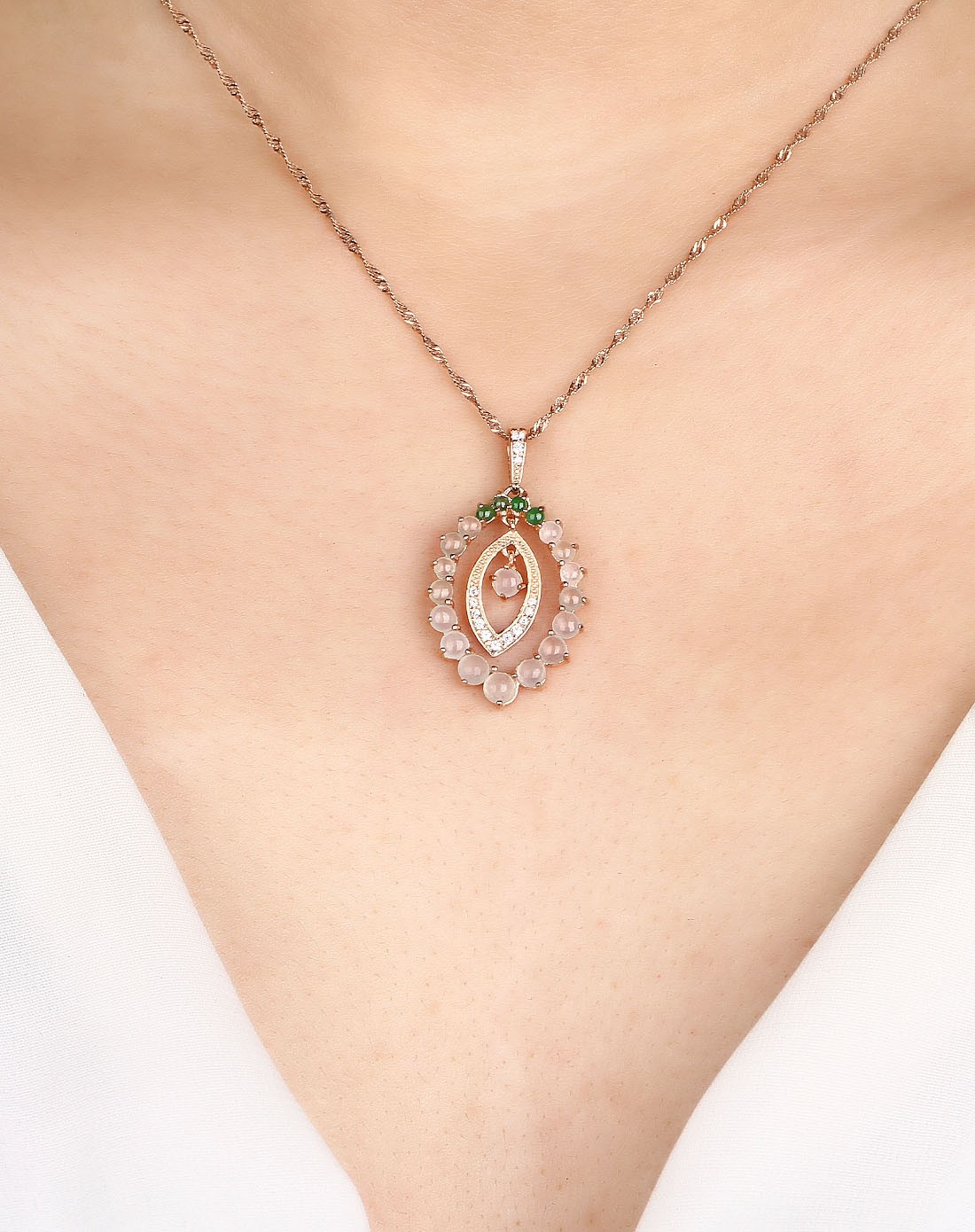 银镀厚金镶嵌天然a货翡翠冰种翡翠马眼款吊坠