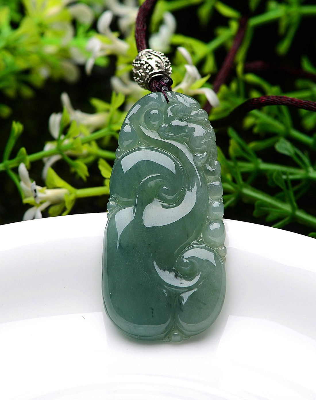 a货翡翠油青种水润福寿如意吊坠