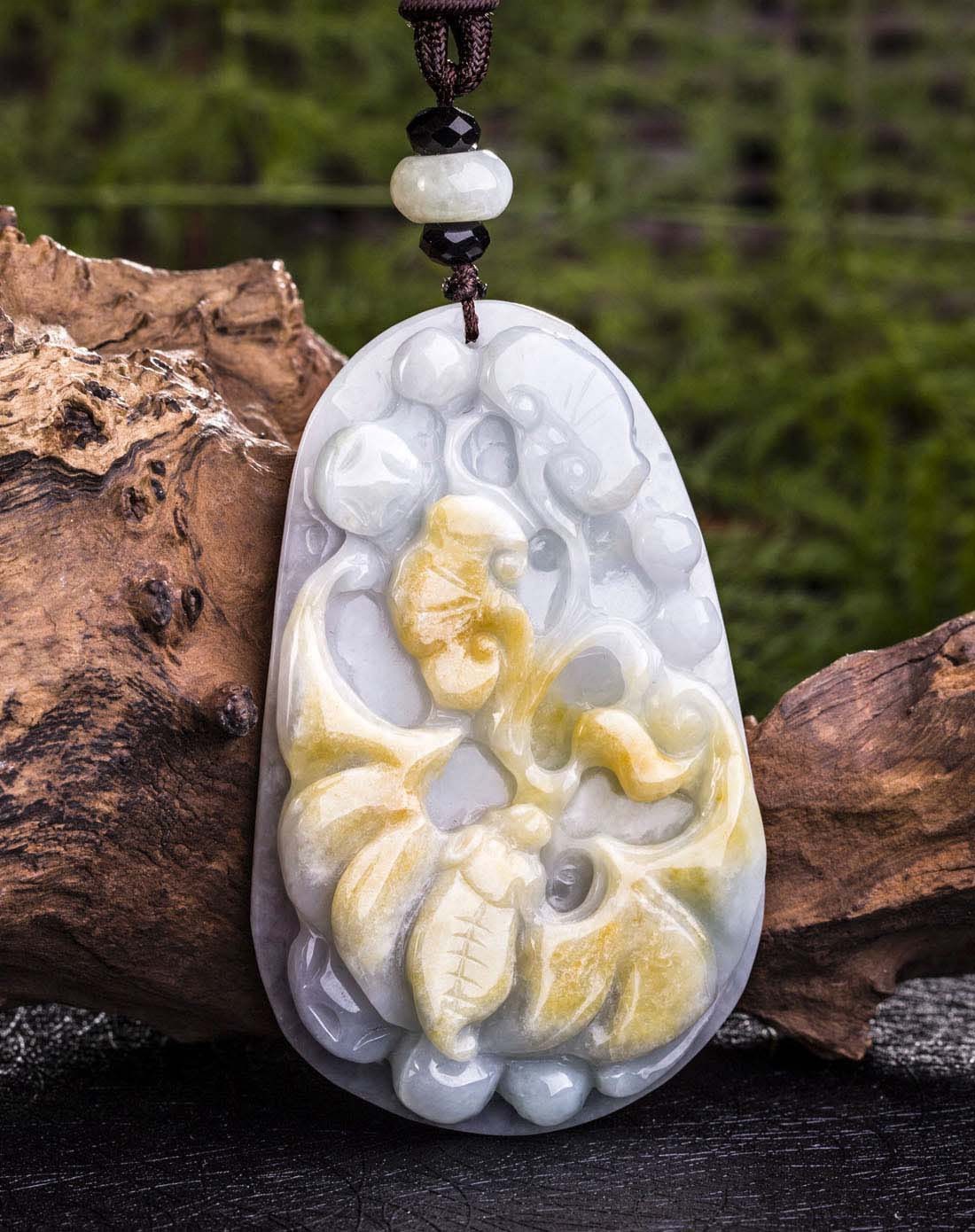 a货翡翠糯种飘黄福禄寿喜财吊坠