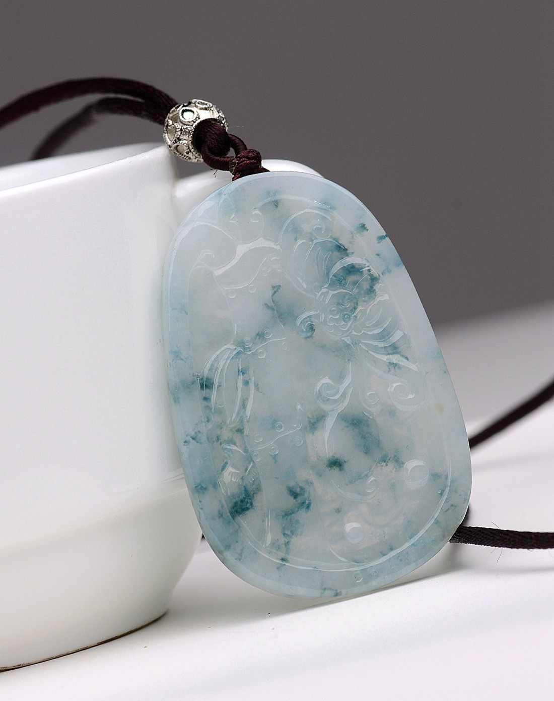 a货翡翠冰糯种飘花水润花开富贵吊坠