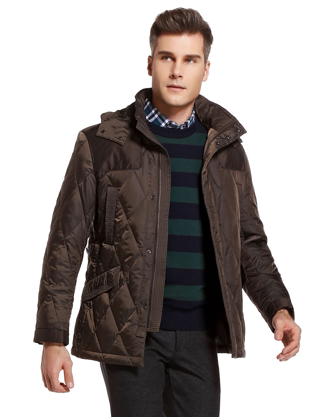 卡尔丹顿kaltendin深绿色多袋帅气长袖羽绒服sawb25918lpv2_唯品会