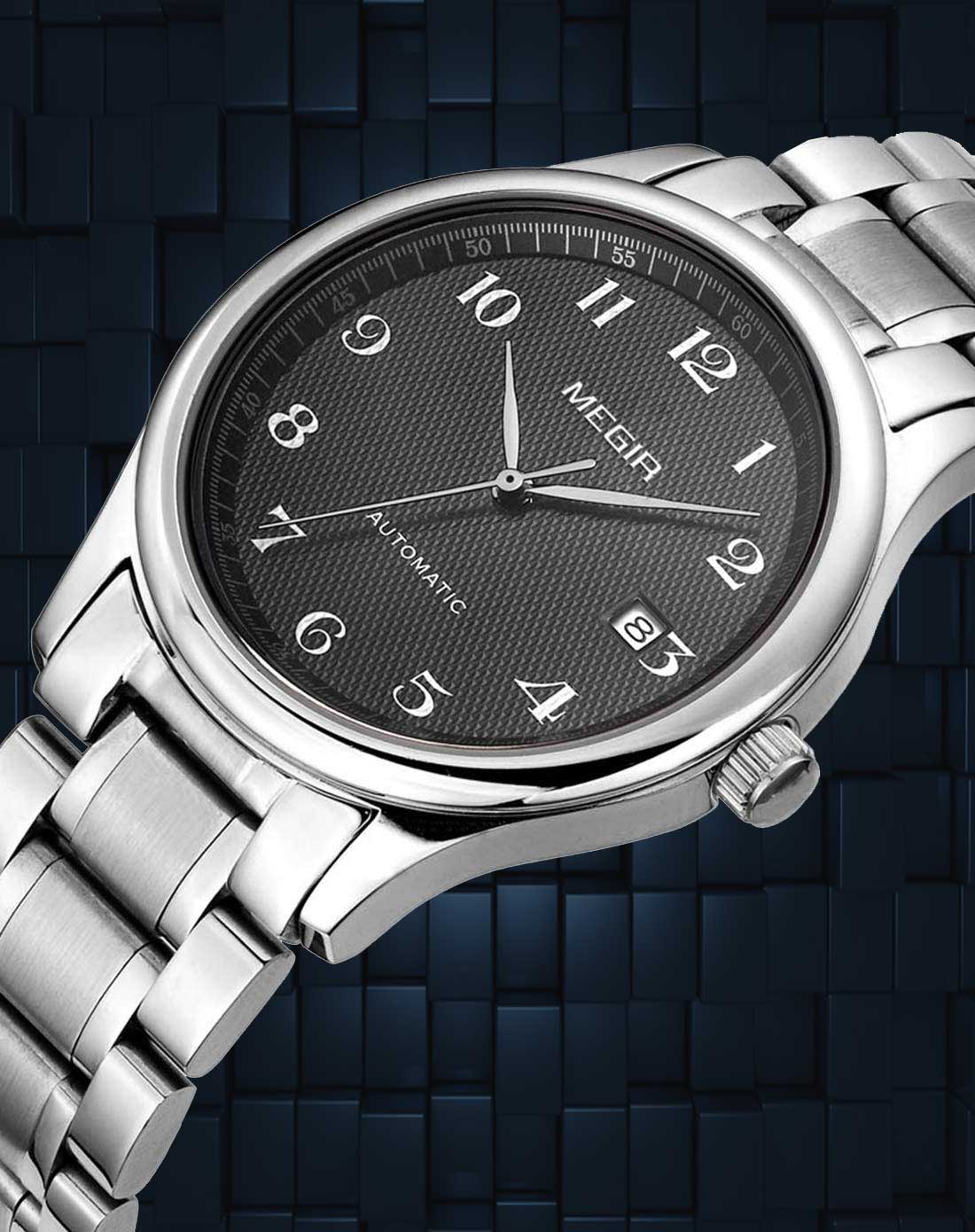 男款黑面钢带机械表