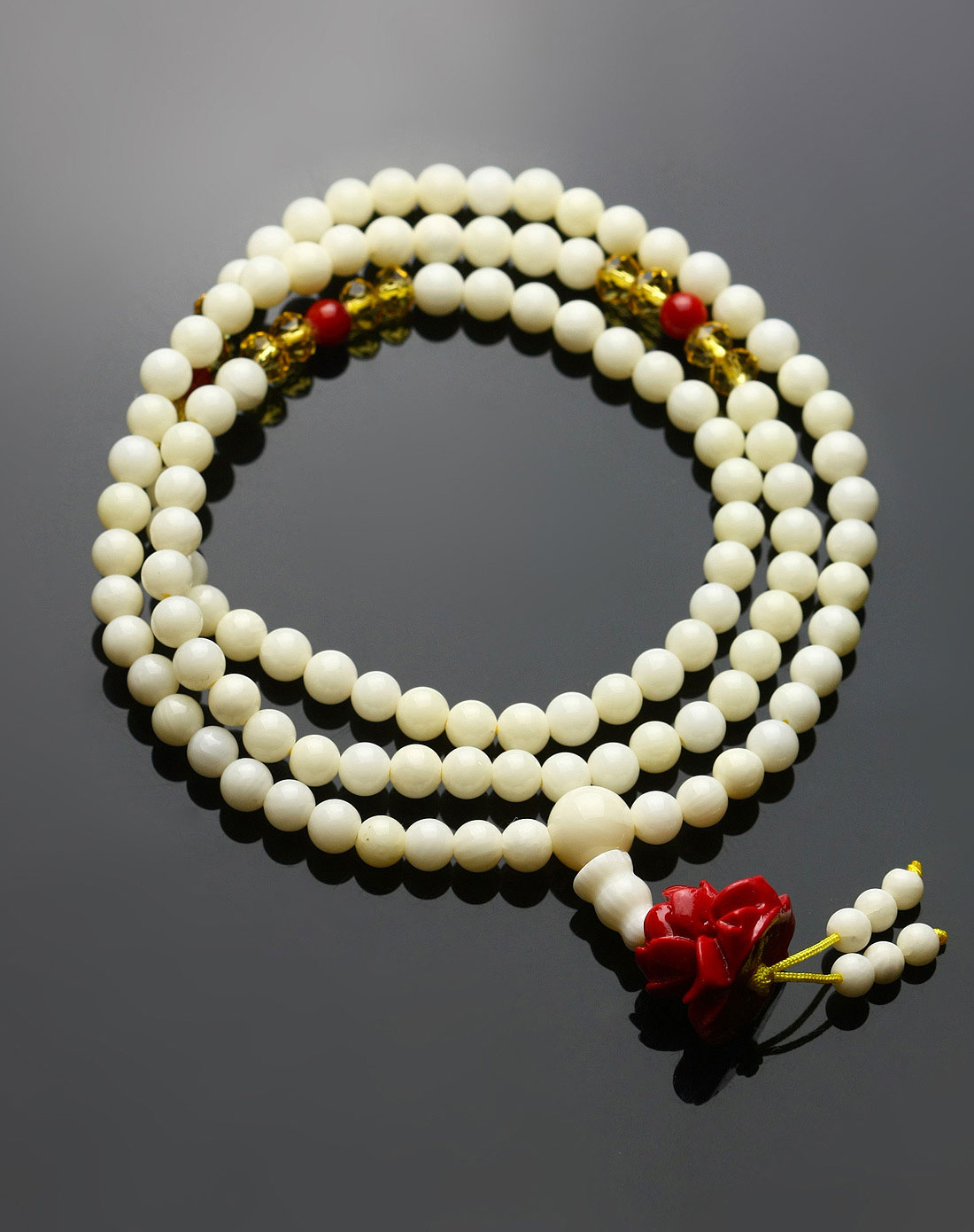 女款白色珊瑚108佛珠莲花款