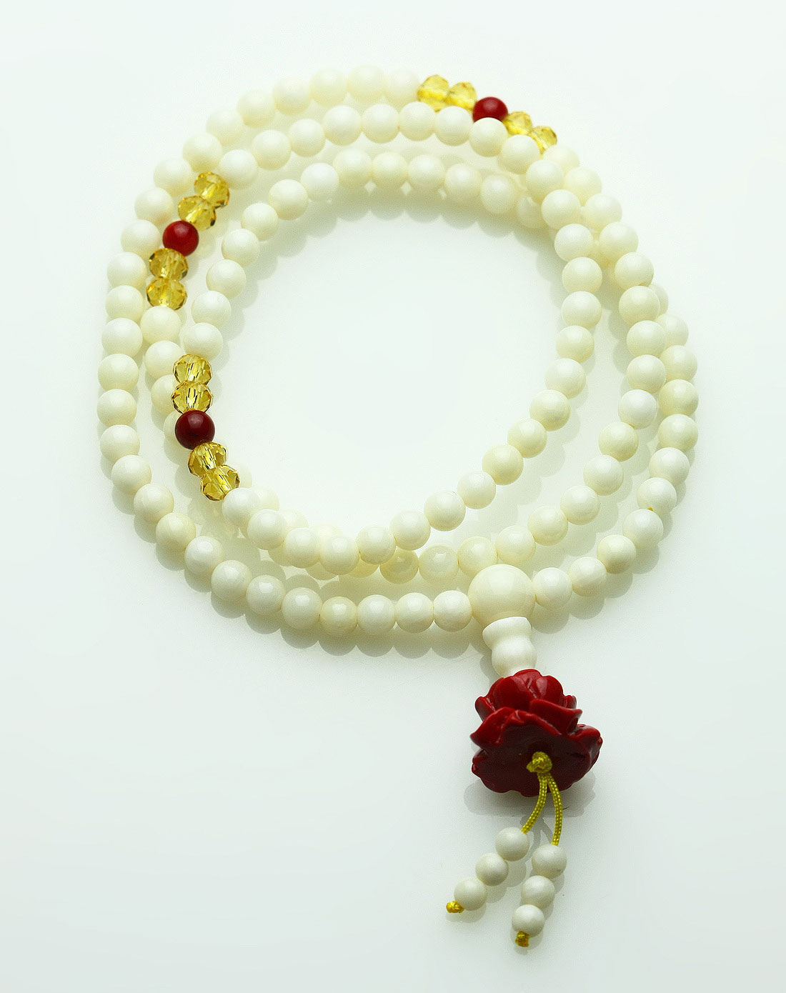 女款白色珊瑚108佛珠莲花款