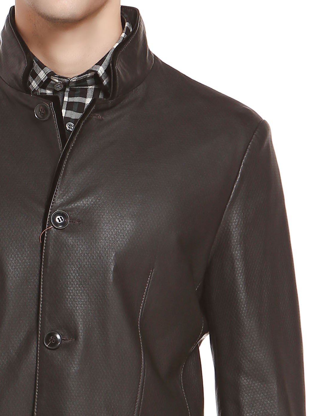 黑咖啡色高档魅力长袖皮衣