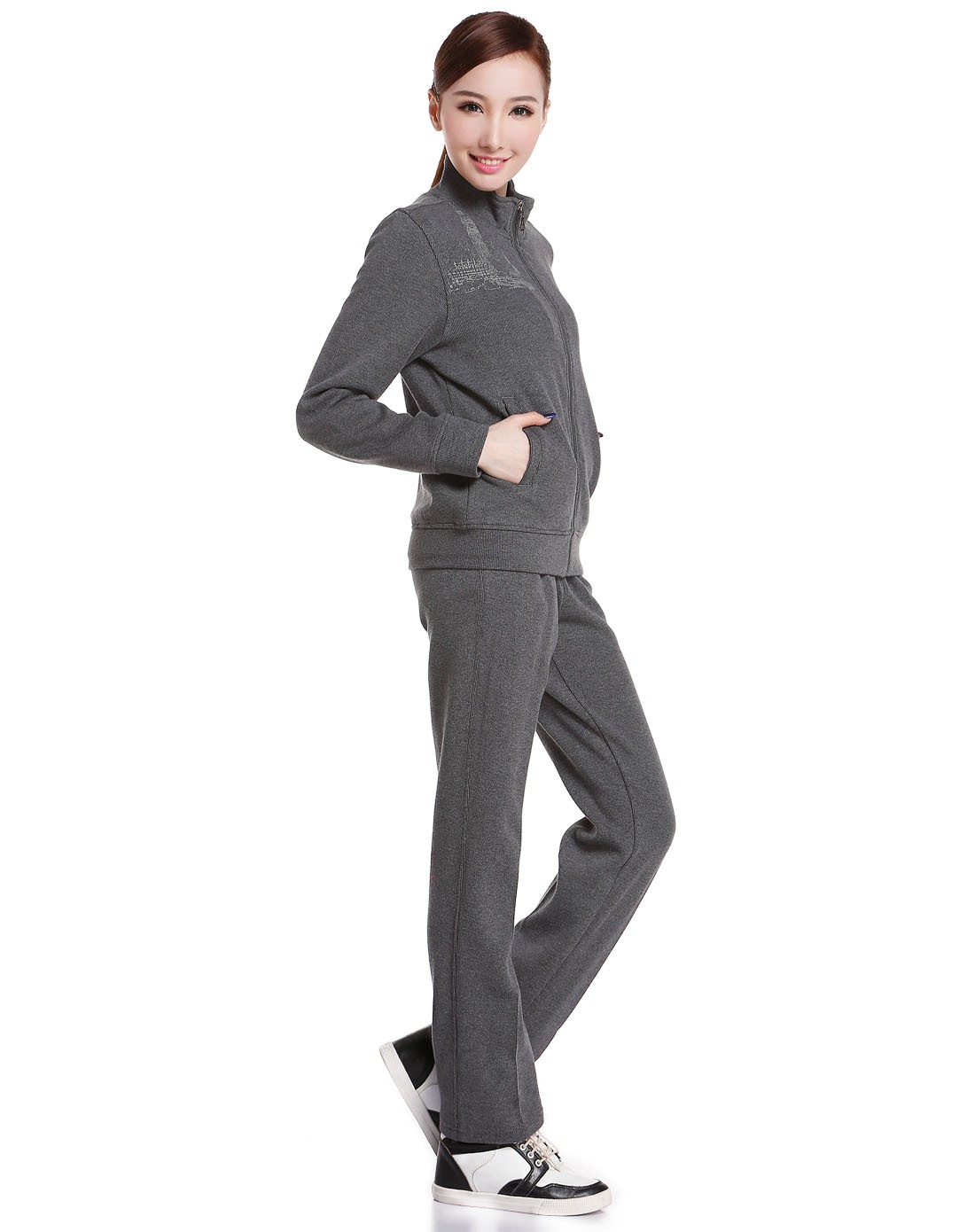 女款麻灰色针织套装