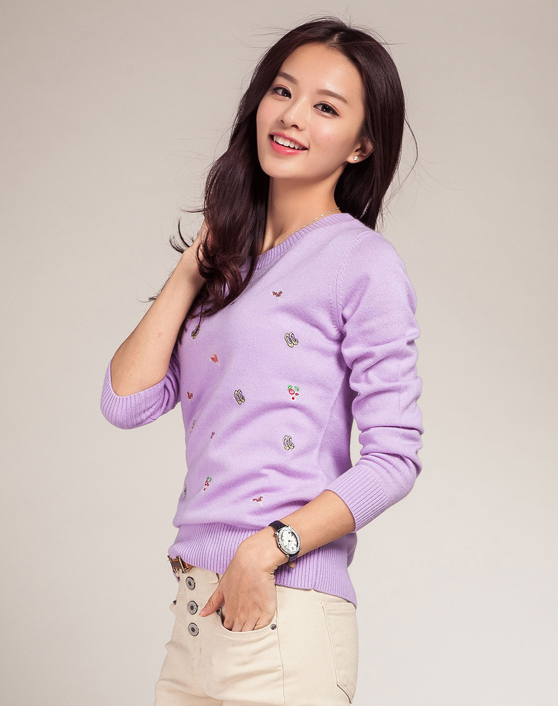 韩版甜美纯羊绒衫天山