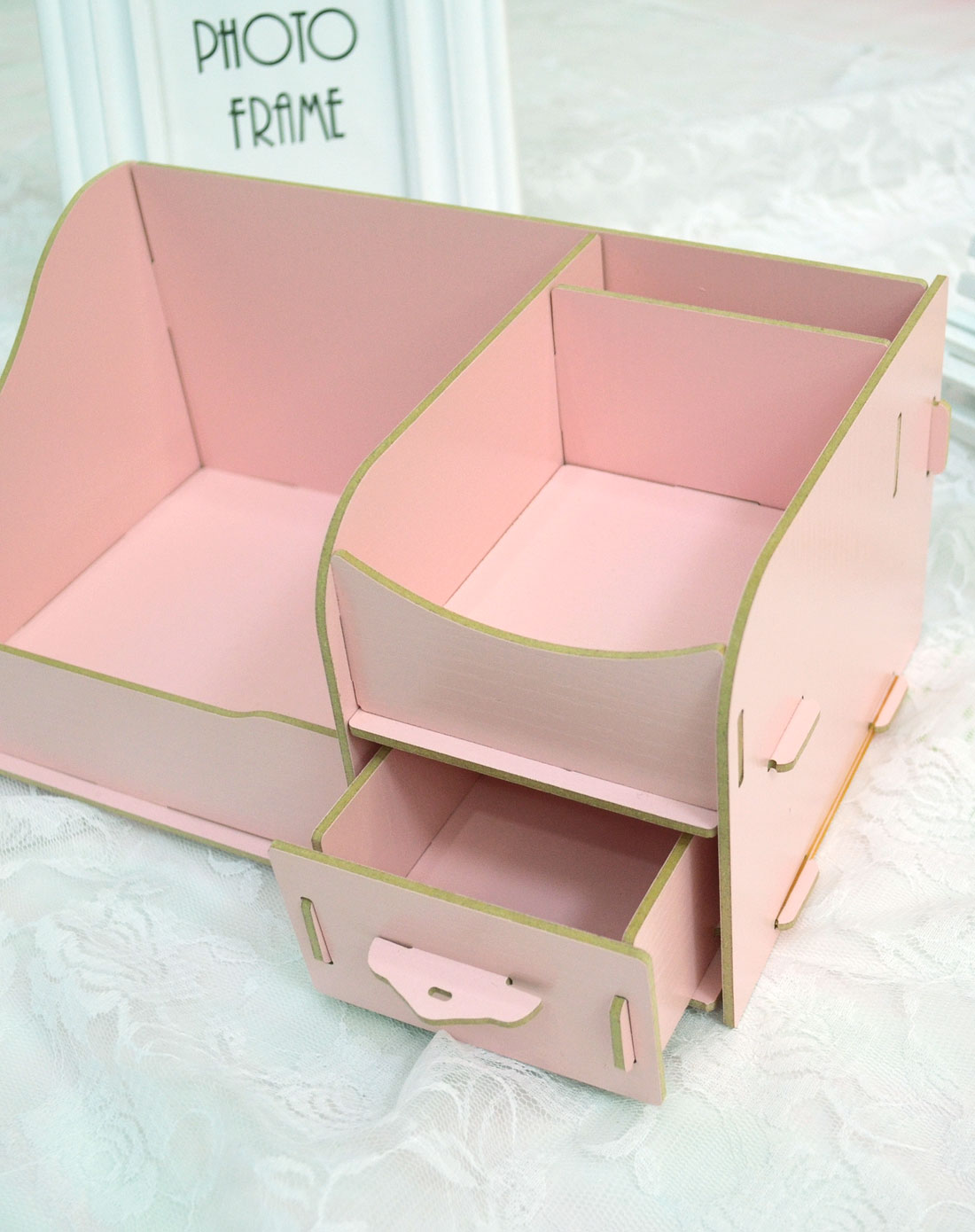 创意diy抽屉式木质桌面收纳盒(粉色)