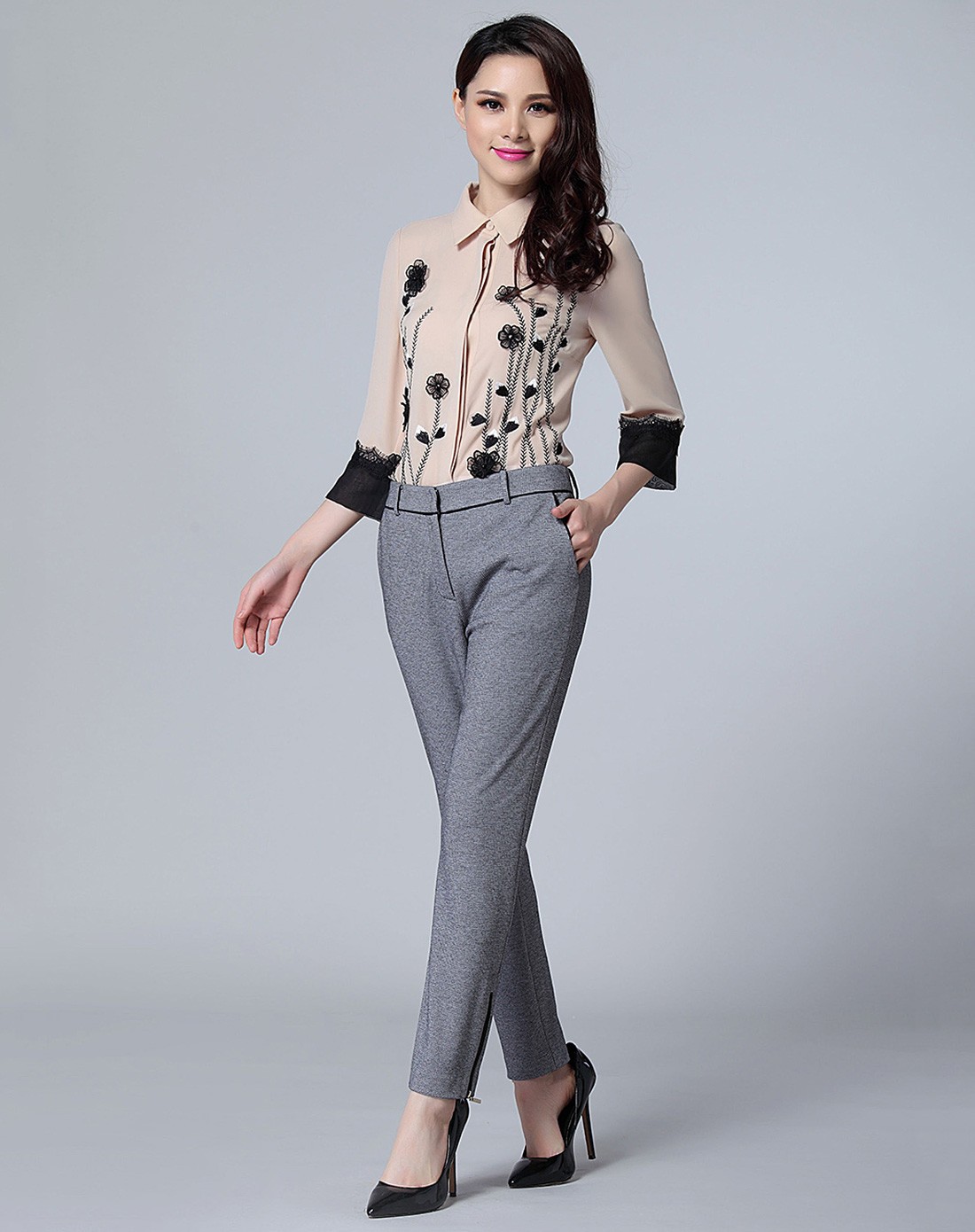 子牧zimmur 米黑色百搭衬衫