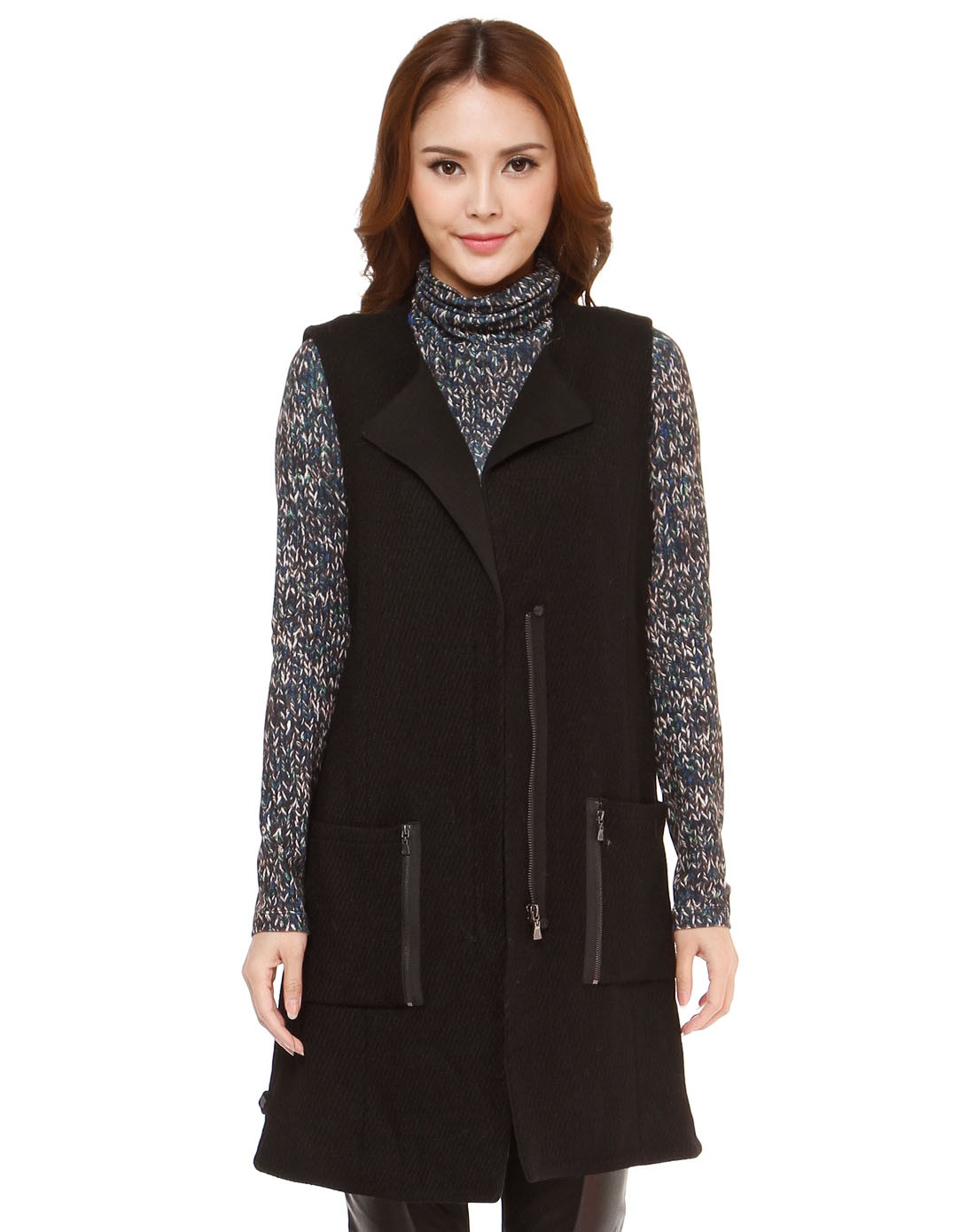 黑/杏色名媛气质两件套无袖大衣