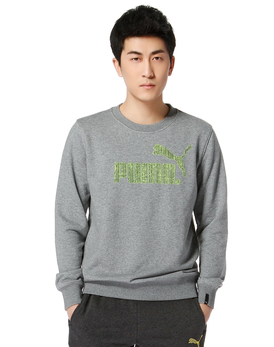 男款灰配绿色圆领长袖卫衣 基本系列