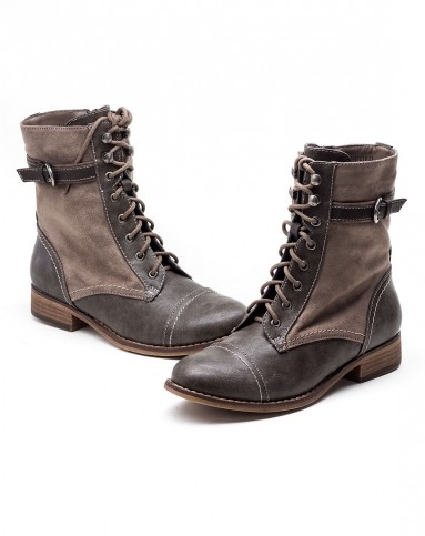 灰色低跟经典复古马丁靴