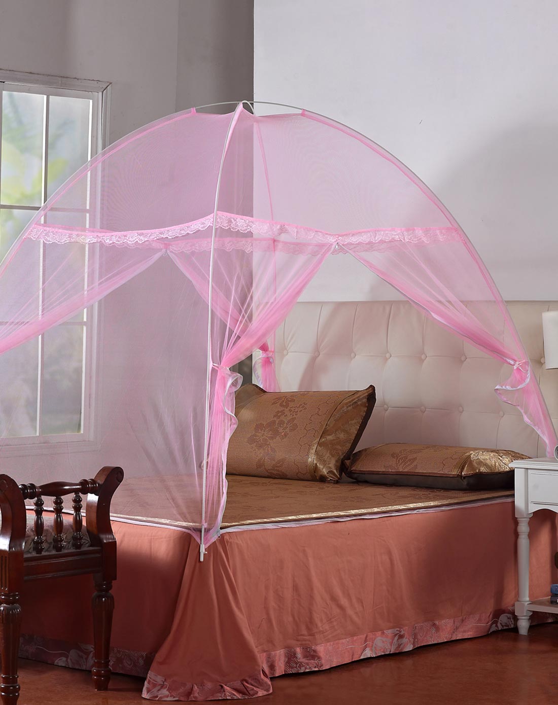 1.8x1.95m自动弹开式蚊帐粉色