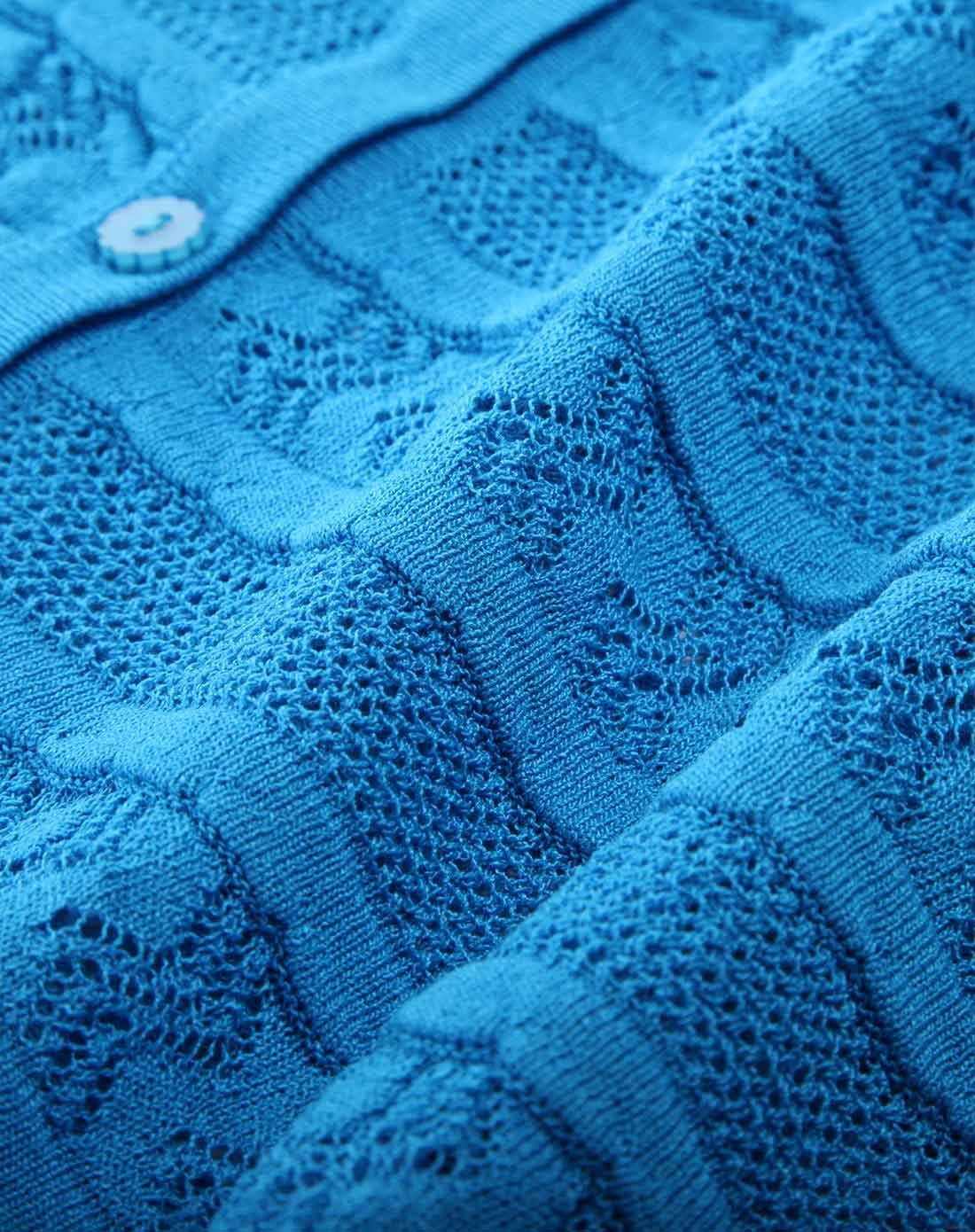 女款孔蓝色短款针织开衫