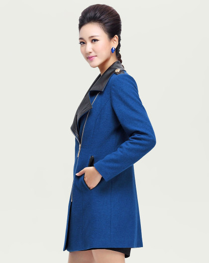 纤麦qian mai 深蓝色潮流时尚长袖大衣