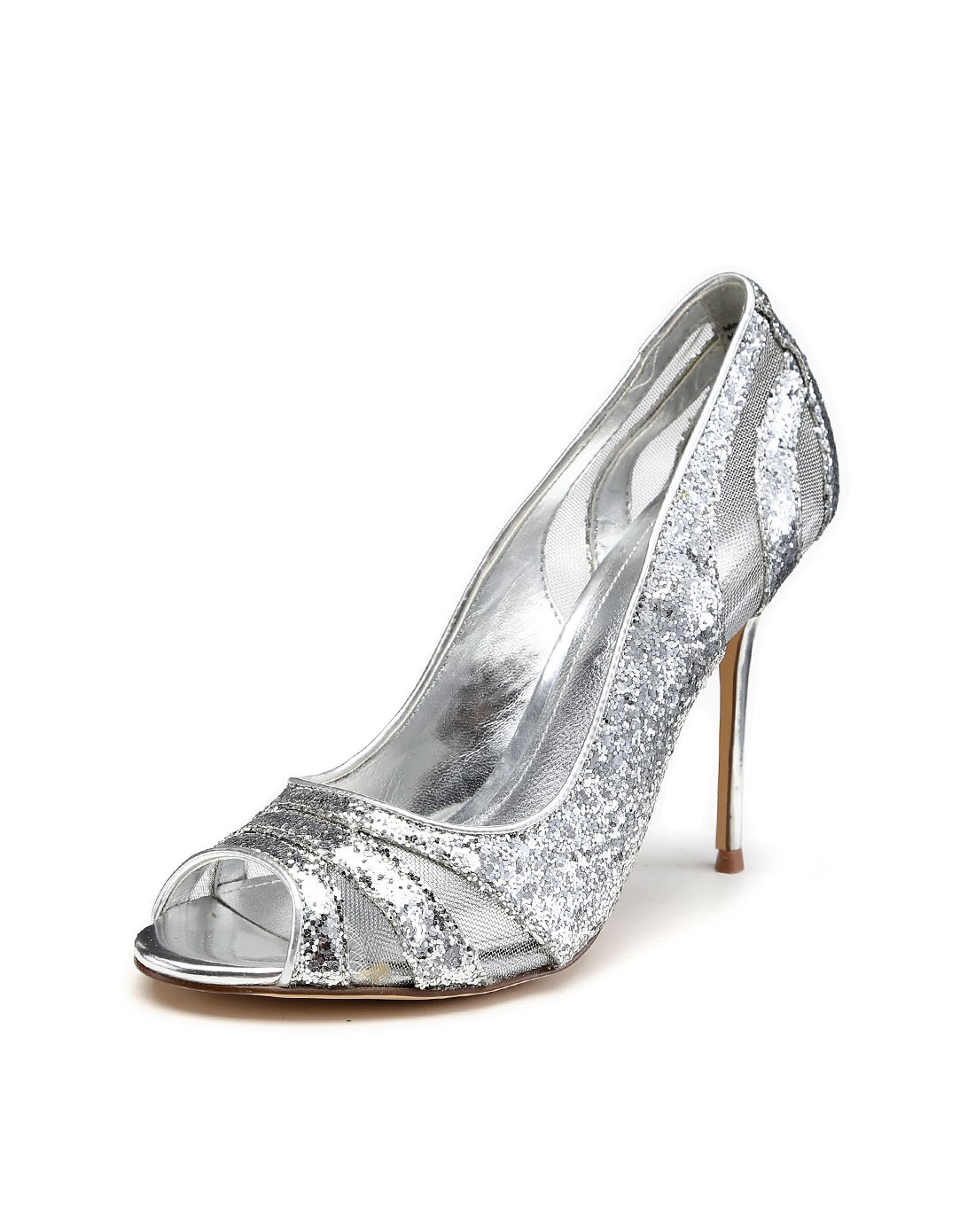 女款银色高贵闪亮时尚鱼嘴超高跟鞋