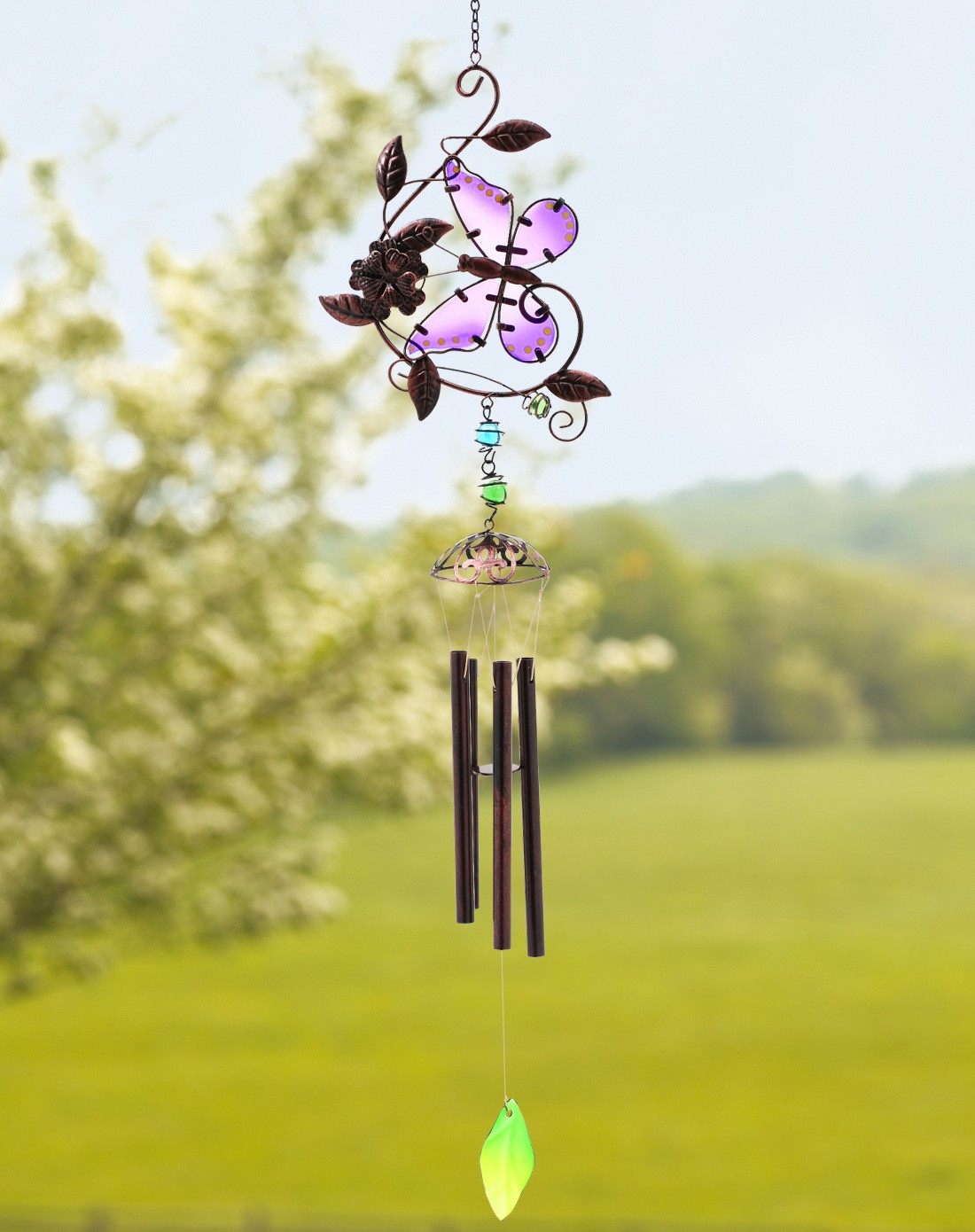 蝴蝶铁艺玻璃钢管音乐风铃b款