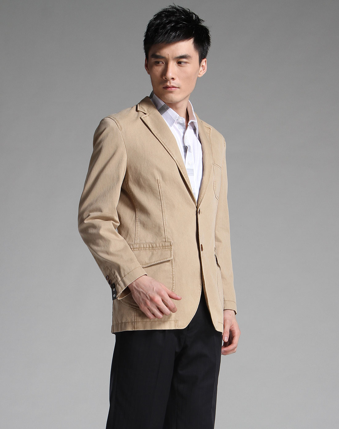 巨星系列-男款浅卡其色长袖西装外套