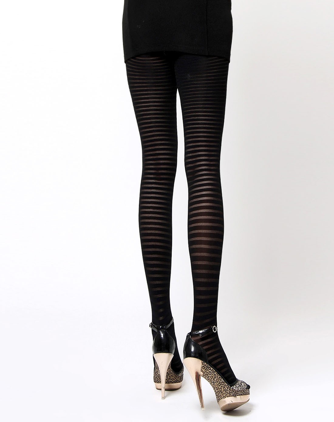 两双装100d黑色横条连裤袜