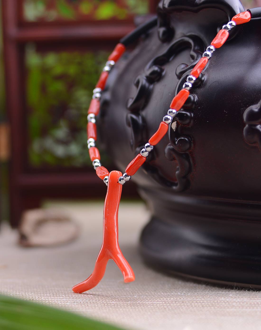 精致红珊瑚原枝项链坠附证书