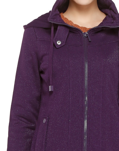 深紫色淑女连帽长袖外套