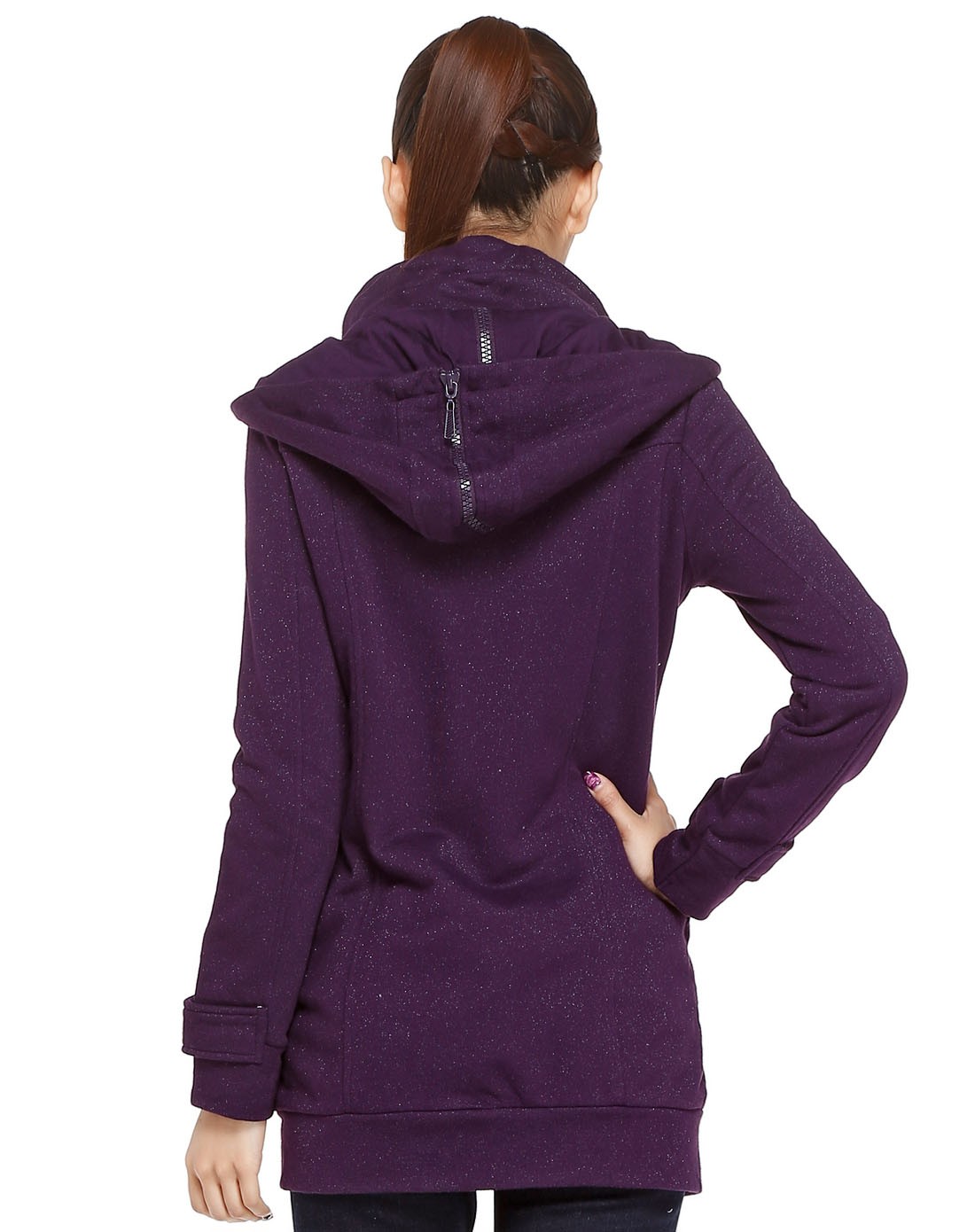 深紫色淑女连帽长袖外套