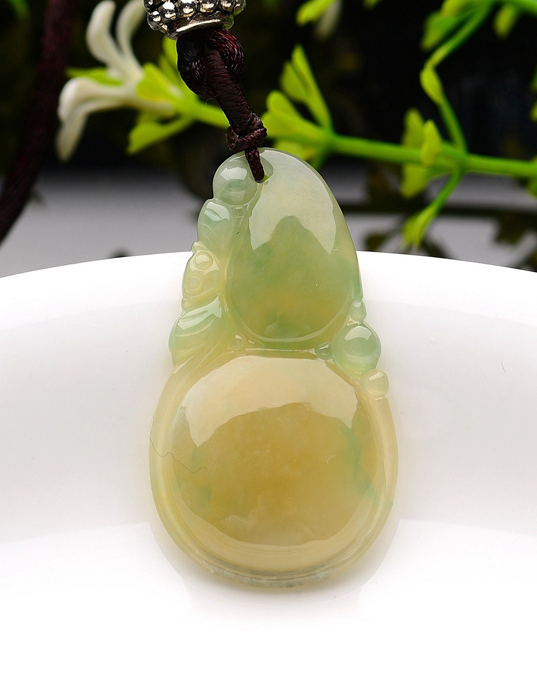 a货翡翠冰糯种三彩葫芦吊坠