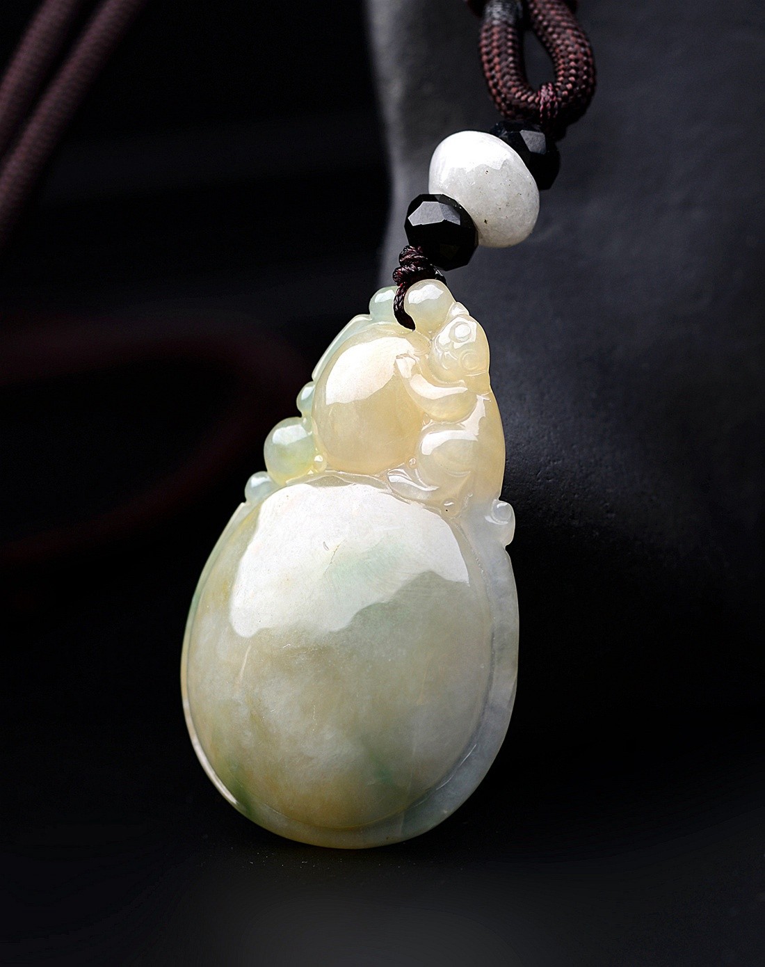 a货翡翠冰糯种三彩福禄寿喜吊坠