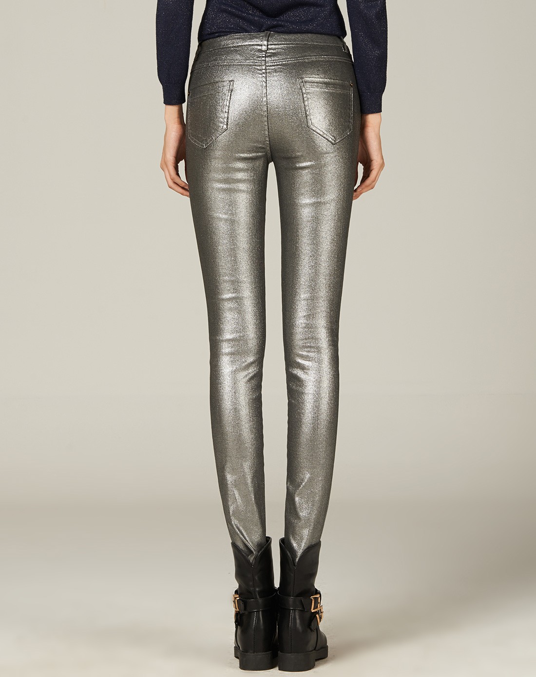 娅丽达金灰色时尚修身铅笔裤cc11bd0_唯品会