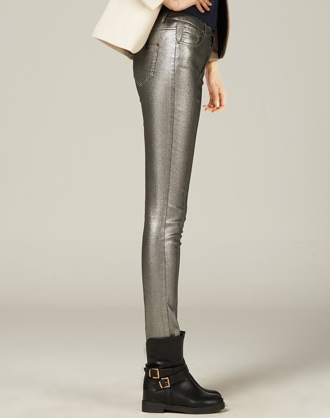 娅丽达yerad女裤移动端专场金灰色时尚修身铅笔裤cc11bd0_唯品会