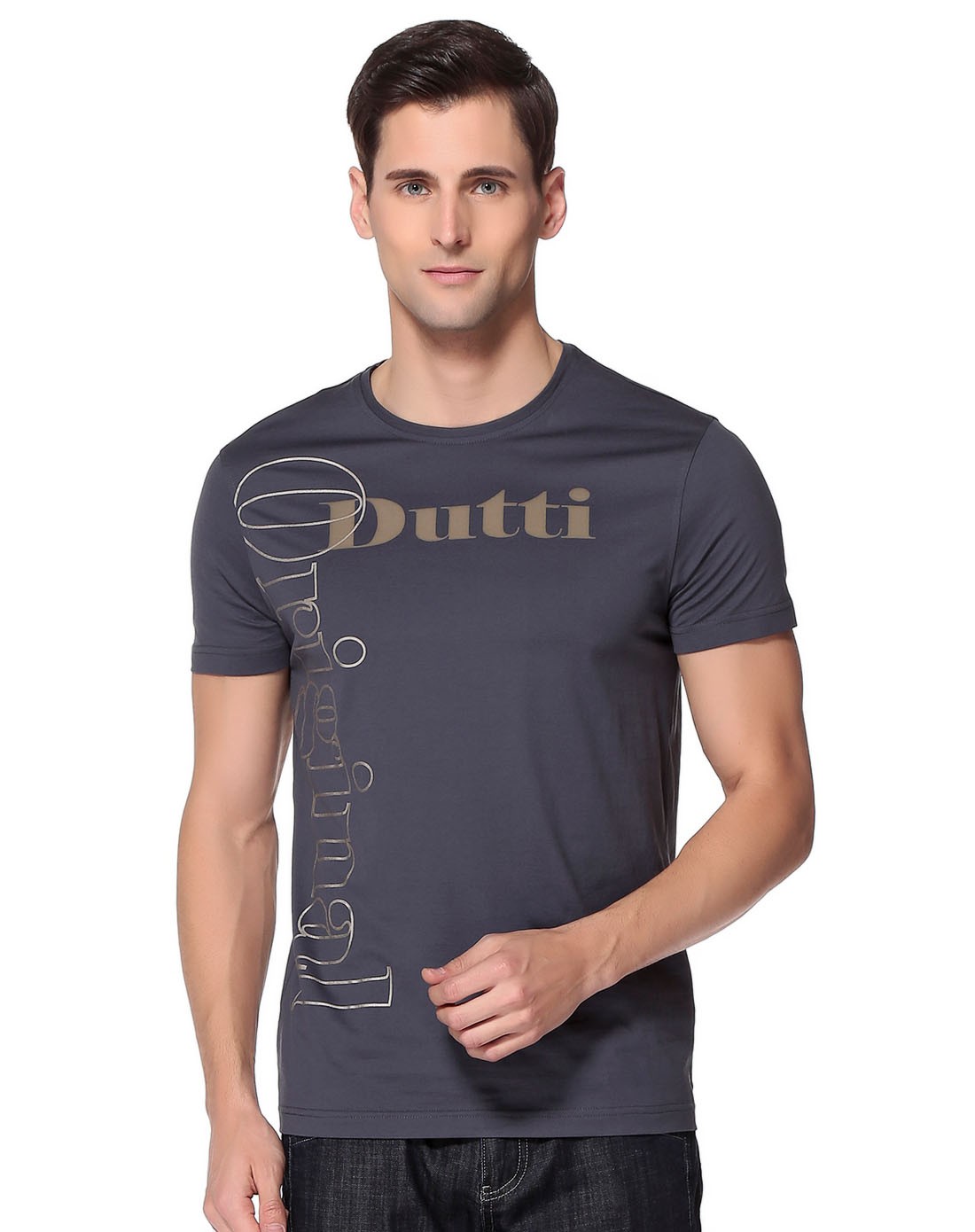 阿格纳dutti original男装移动端专场深灰色休闲舒适圆领字母短袖t恤