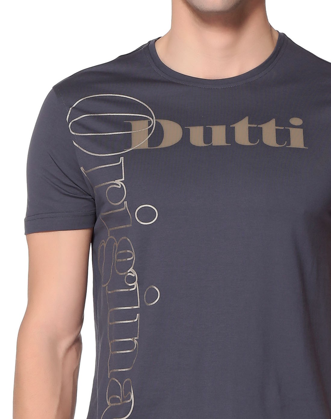 阿格纳dutti original男装移动端专场深灰色休闲舒适圆领字母短袖t恤