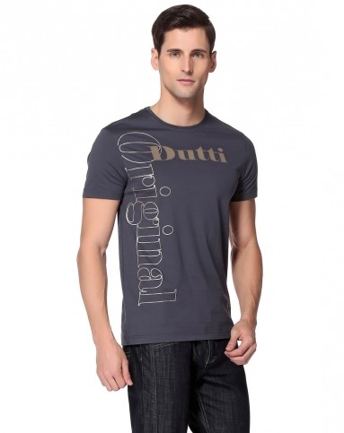 阿格纳dutti original男装移动端专场深灰色休闲舒适圆领字母短袖t恤