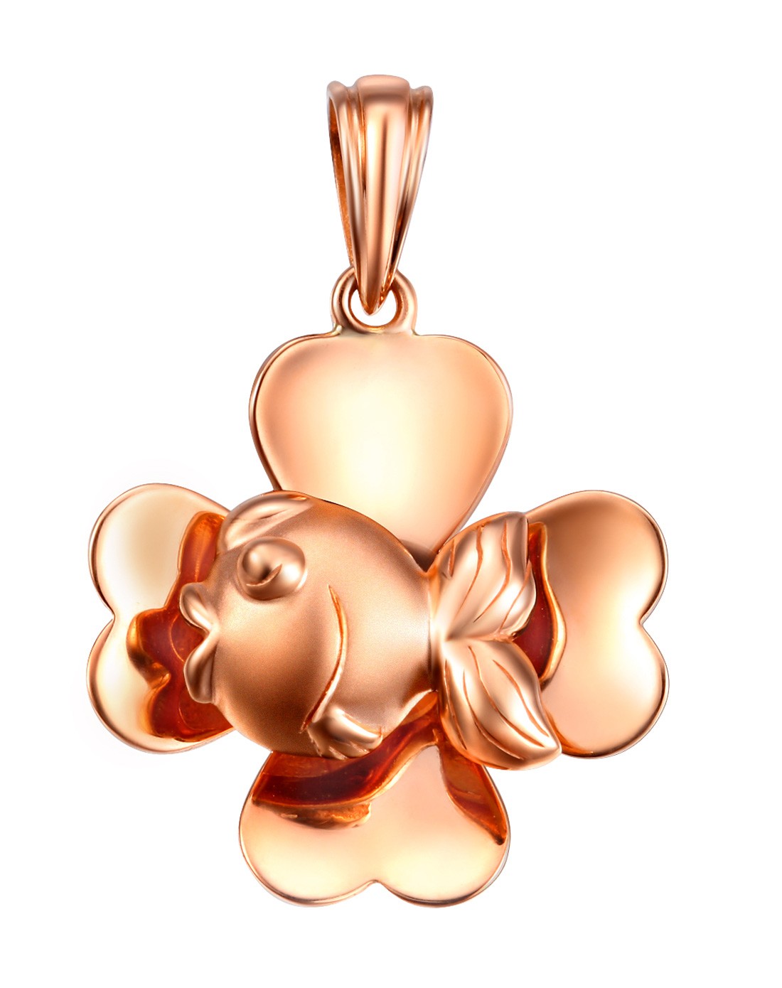 年年有余 张万福18k玫瑰金小鱼吊坠(小鱼可转动)