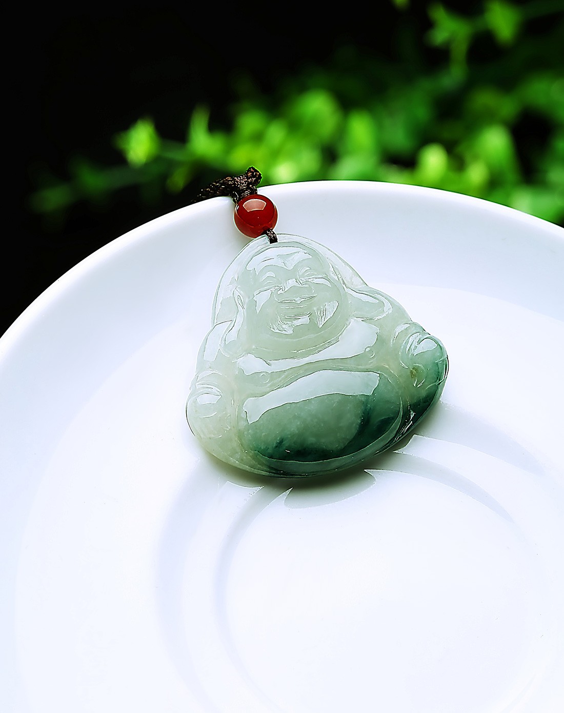 精雕超细腻冰种通透飘蓝花开心佛公天然a货翡翠吊坠