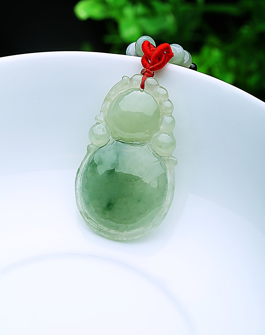 精雕超细腻超完美冰种果冻感起荧光飘蓝花葫芦 福禄吊坠