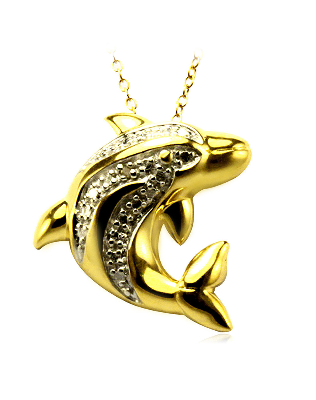金色海豚恋人项链925纯银镀金