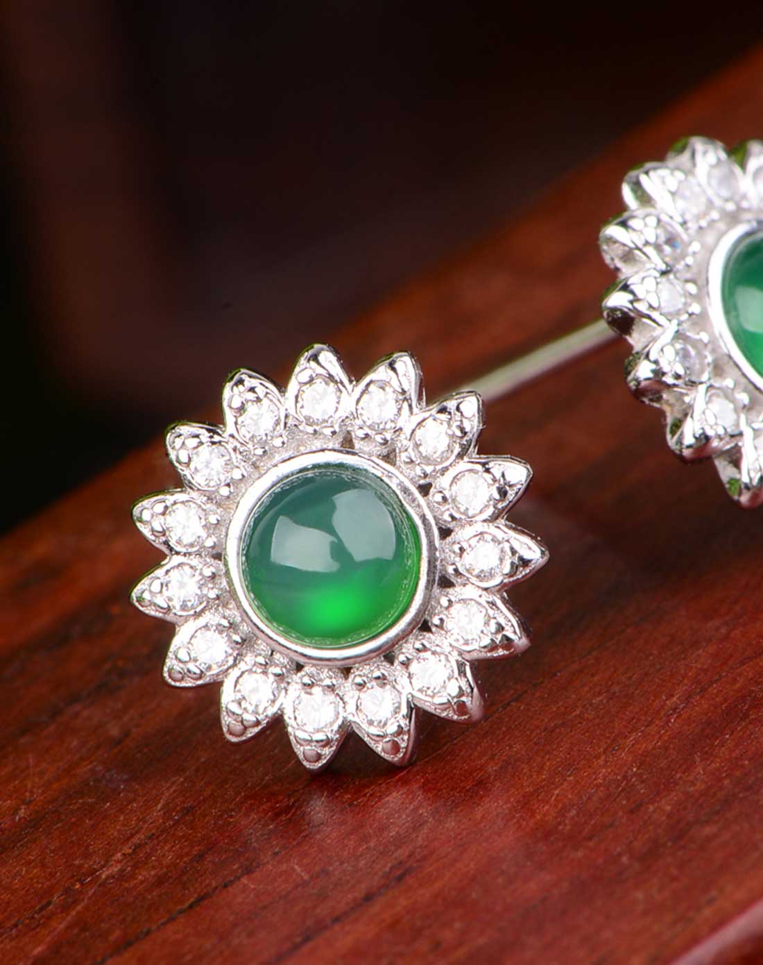 catti&catti 水钻镶边s925银绿玛瑙耳钉附证书