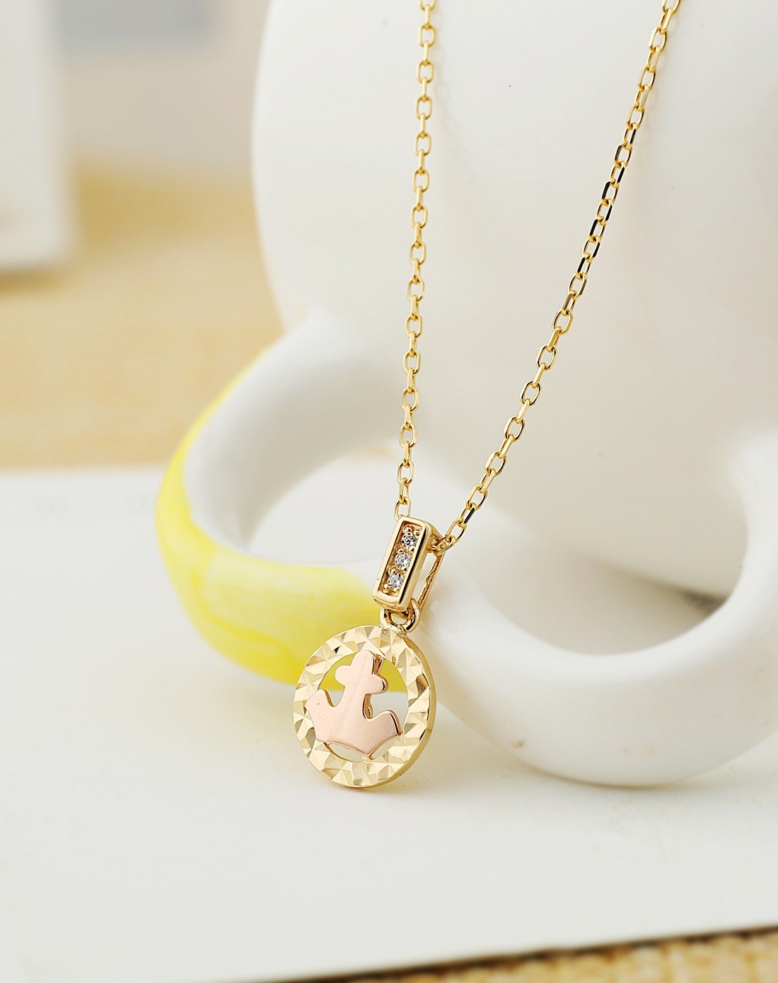 韩国14k金不规则圆圈彩金吊坠