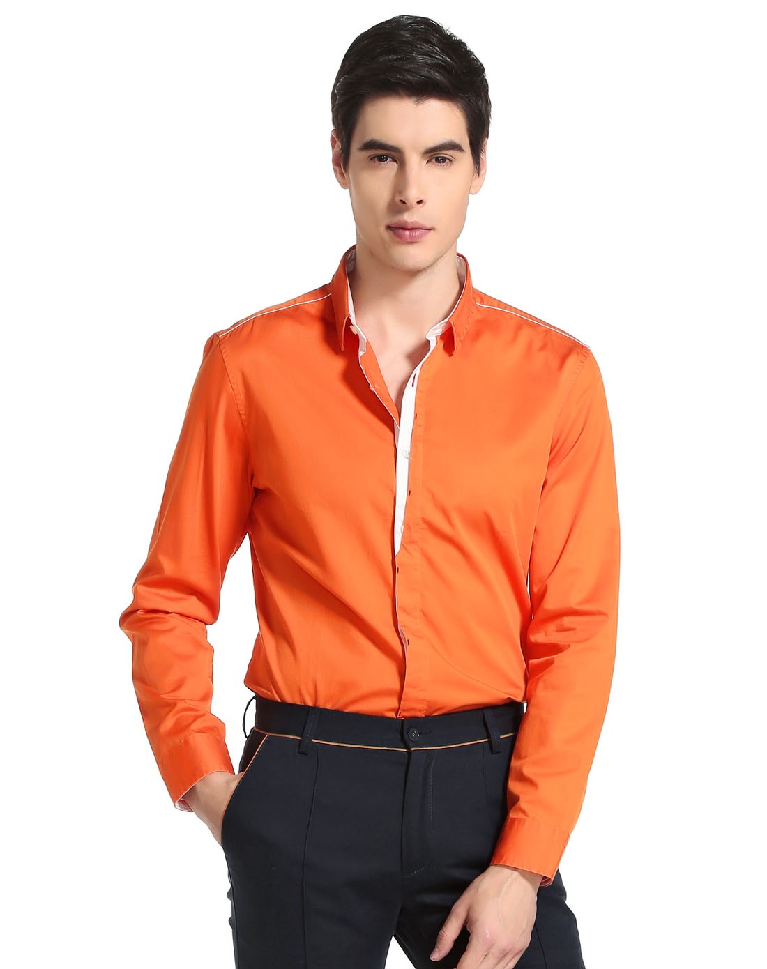 男桔色休闲衬衫