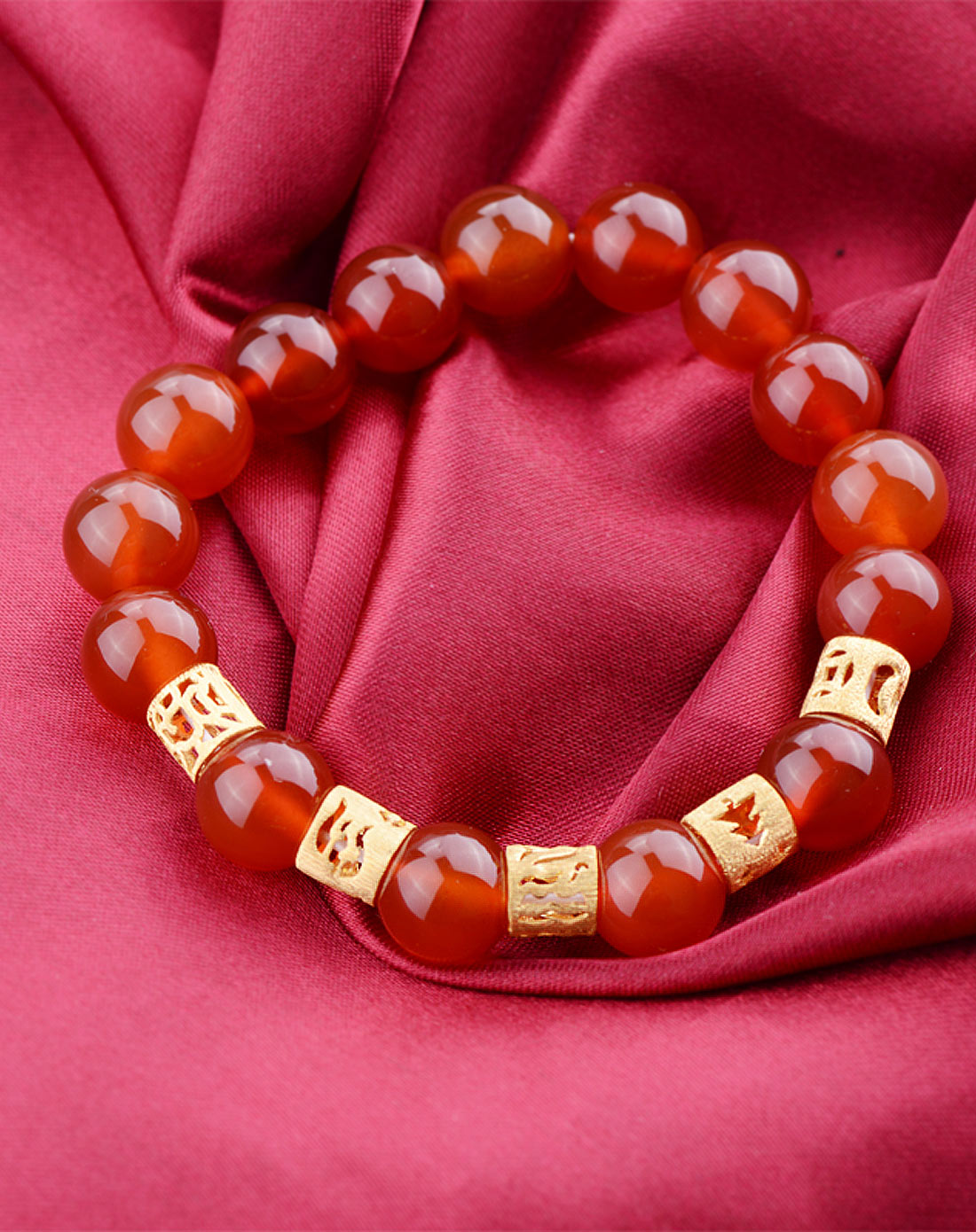 千足金吊坠五行转运珠路路通红玛瑙手串(4.18克)