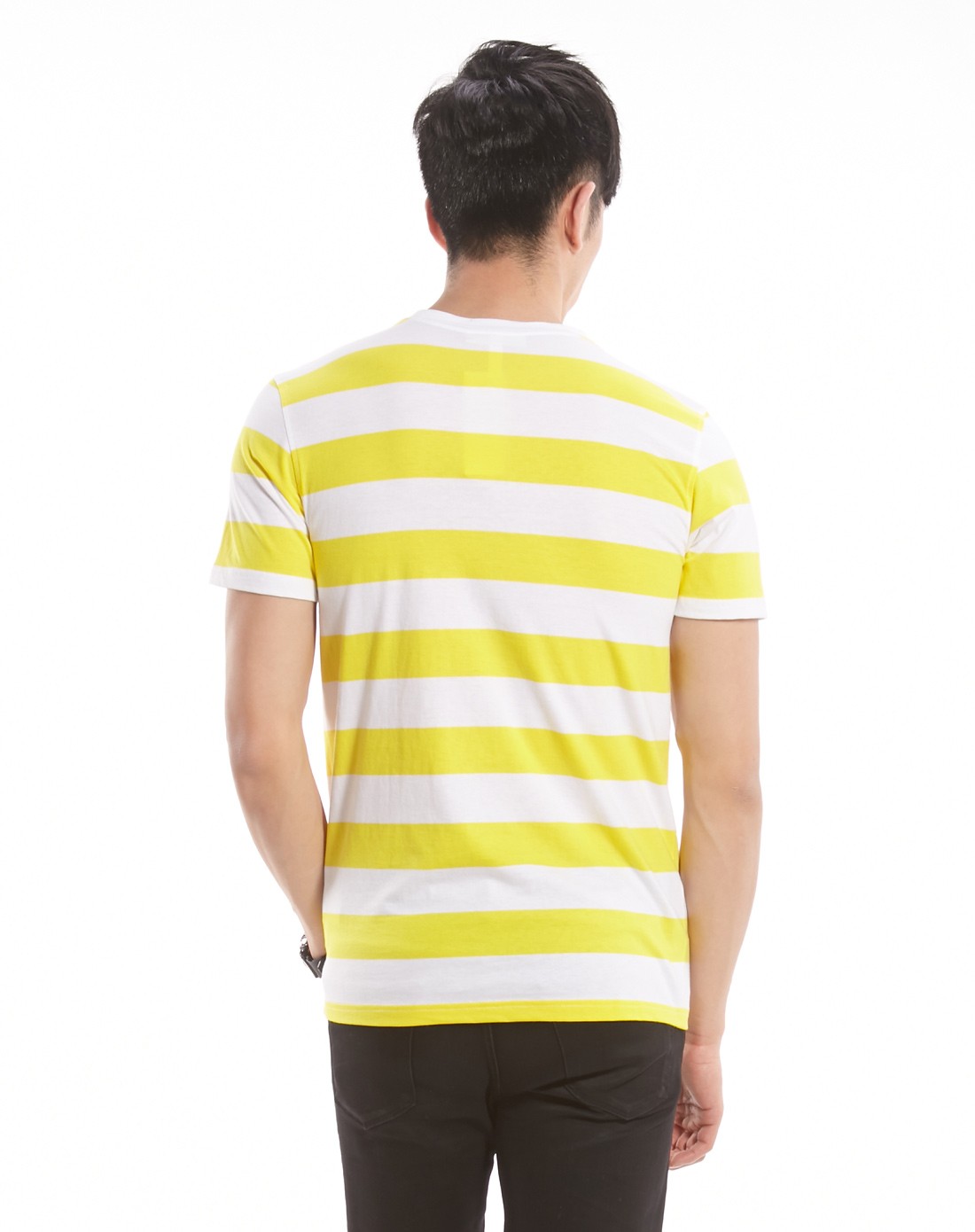 男款白黄条纹运动休闲系列时尚休闲短袖t恤